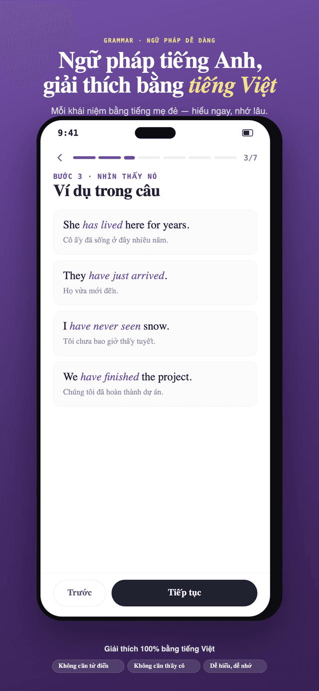 Màn hình ứng dụng GrammarPal – bài học ngữ pháp